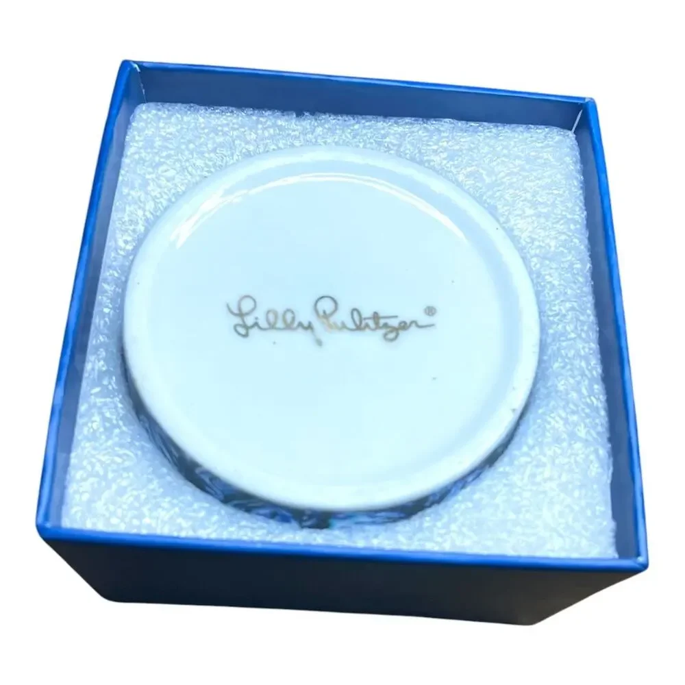 LILLY PULITZER Ring Box With Lid Blue Shell Design Gold Trim